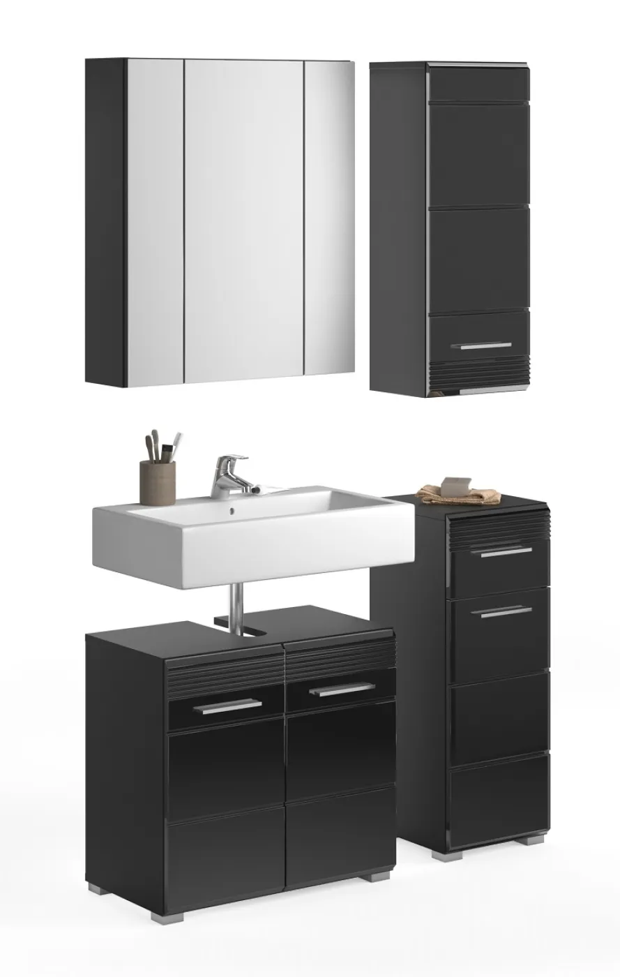 Badezimmer-Set Linus | schwarz Hochglanz | 4-teilig ohne Aufsatzleuchte