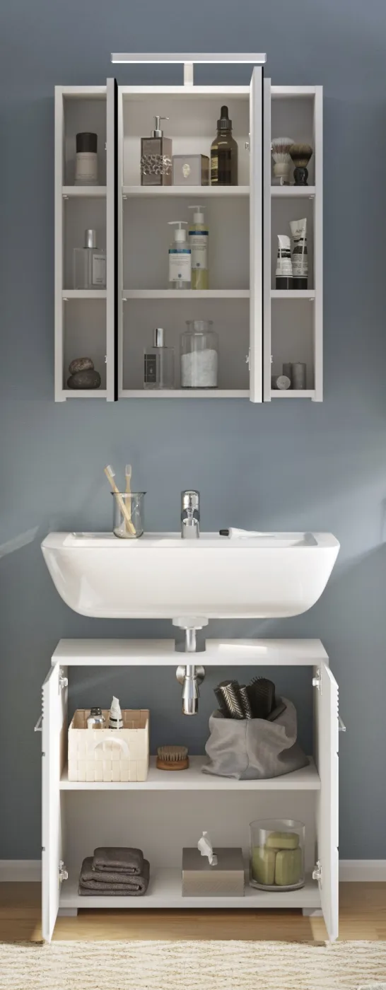 Badezimmer-Set Linus | weiß Hochglanz | 2-teilig mit Aufsatzleuchte