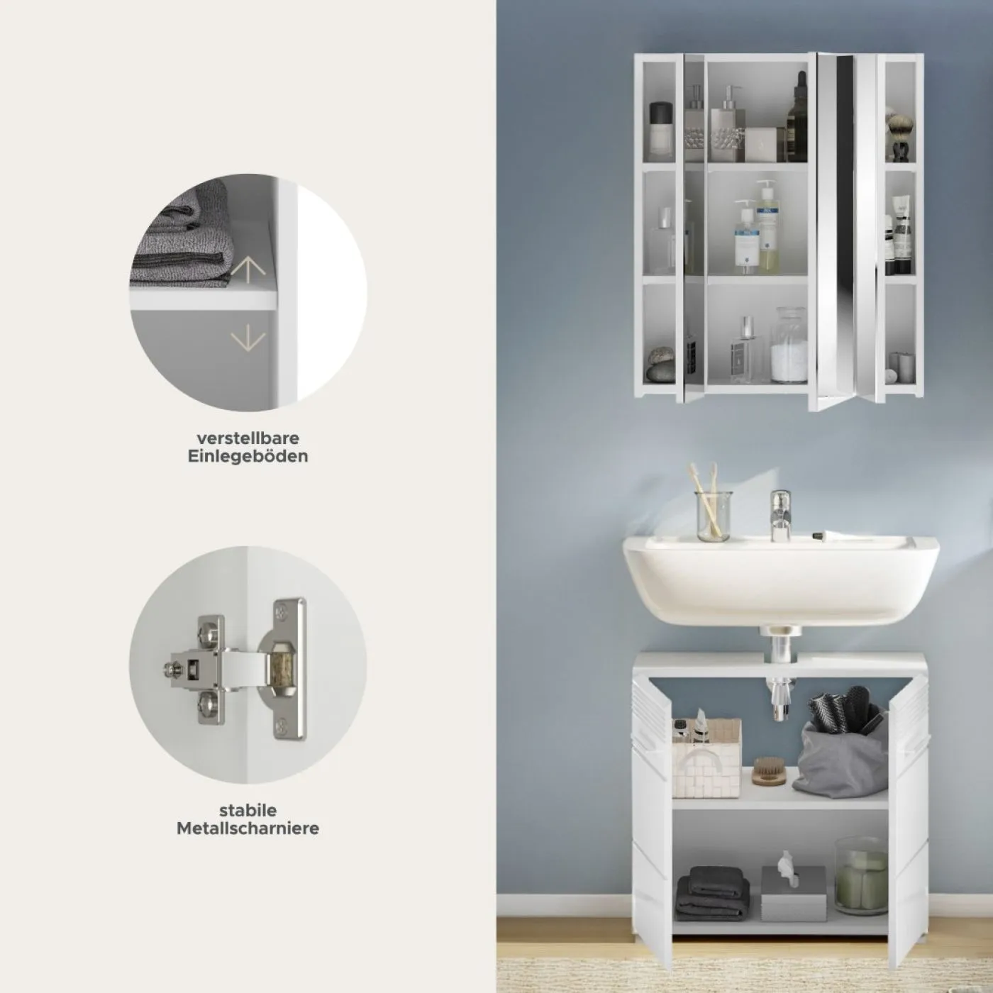 Badezimmer-Set Linus | weiß Hochglanz | 2-teilig ohne Aufsatzleuchte