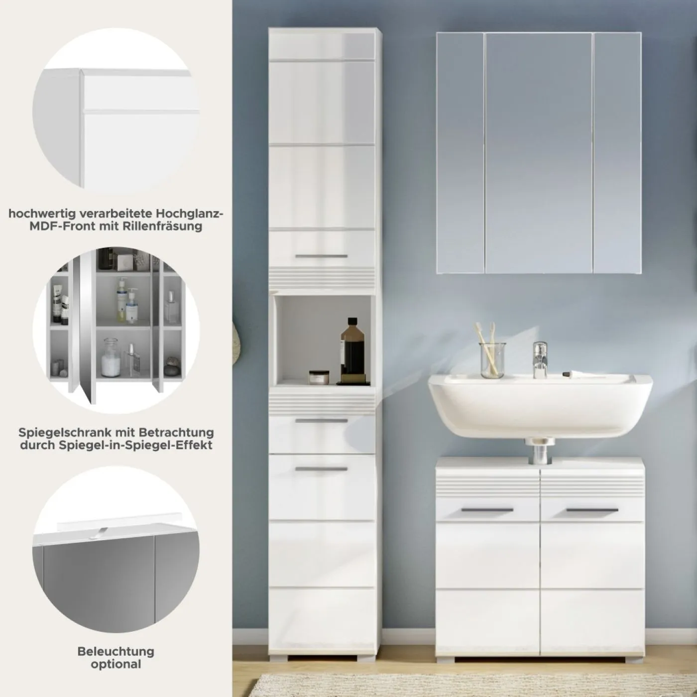 Badezimmer Set Linus | weiß Hochglanz | 3-teilig