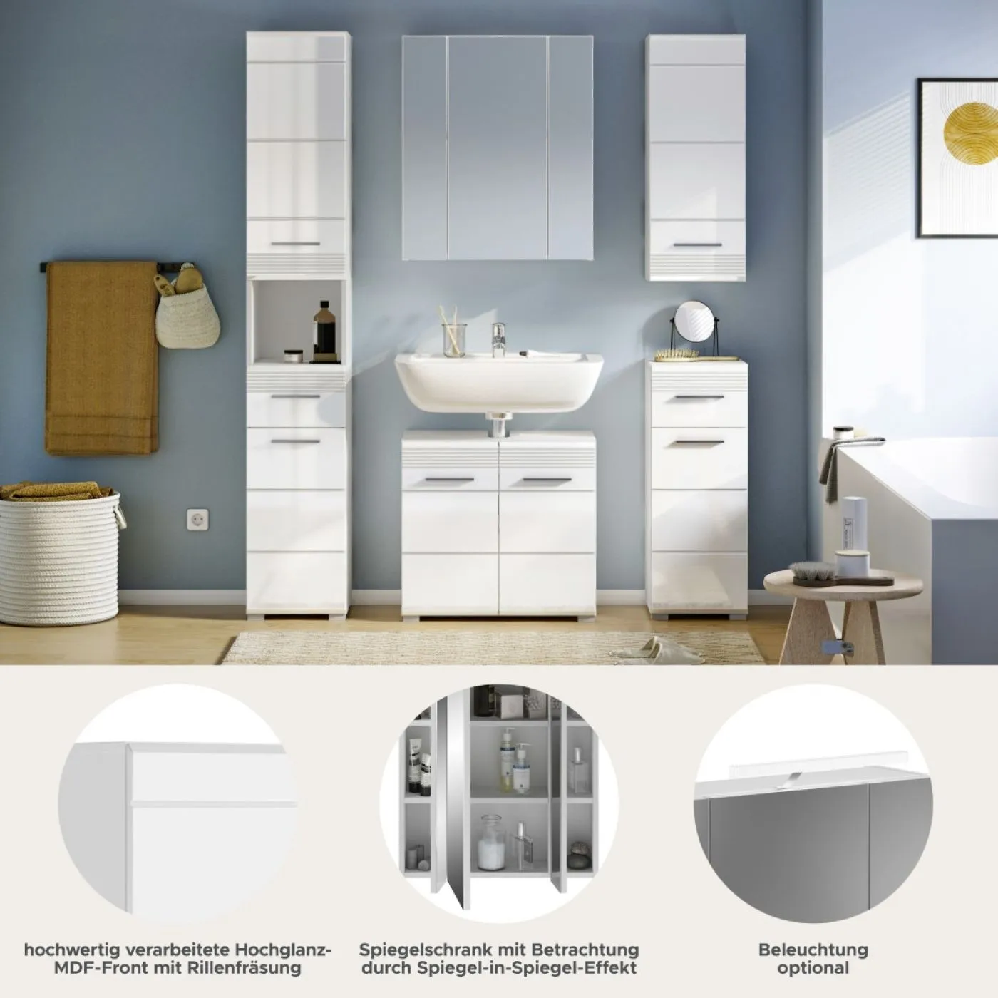 Badezimmer-Set Linus| weiß Hochglanz | 5-teilig