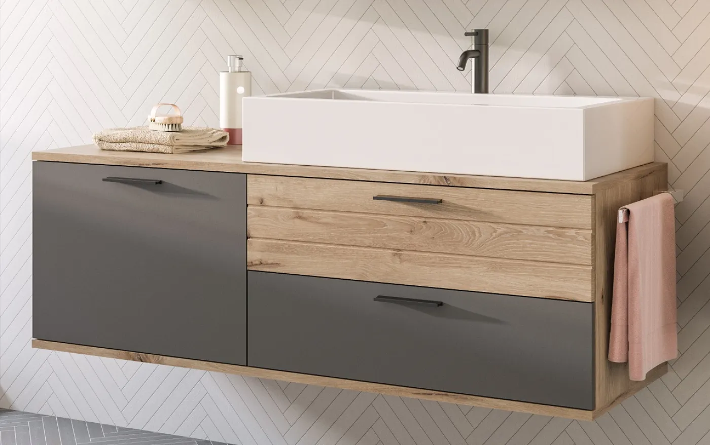 Badezimmer-Set Mason 1 | Nox Oak / Basalt grau | 4-teilig