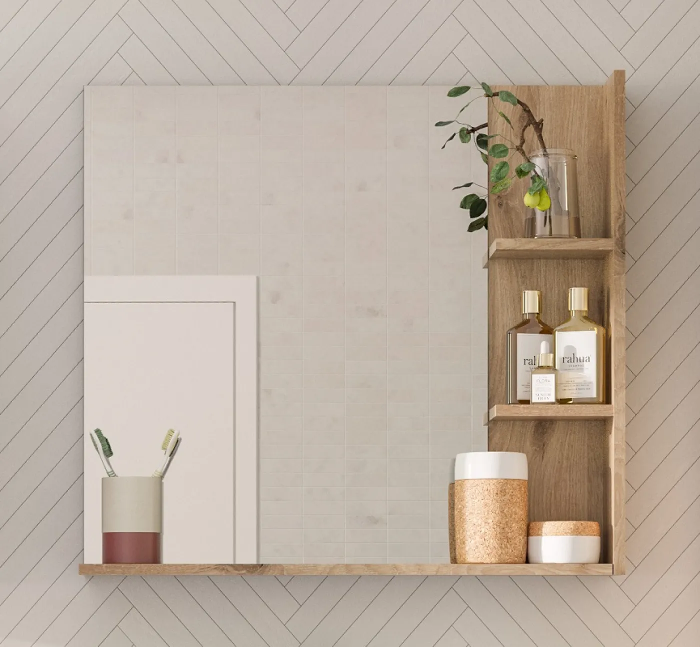 Badezimmer-Set Mason 1 | Nox Oak / Basalt grau | 4-teilig mit Handtuchhalter