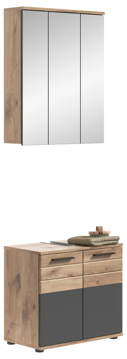 Badezimmer-Set Mason | Nox Oak / Basalt grau | 2-teilig mit Aufsatzleuchte