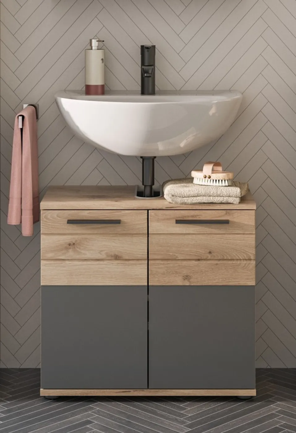 Badezimmer Set Mason | Nox Oak / Basalt grau | 3-teilig