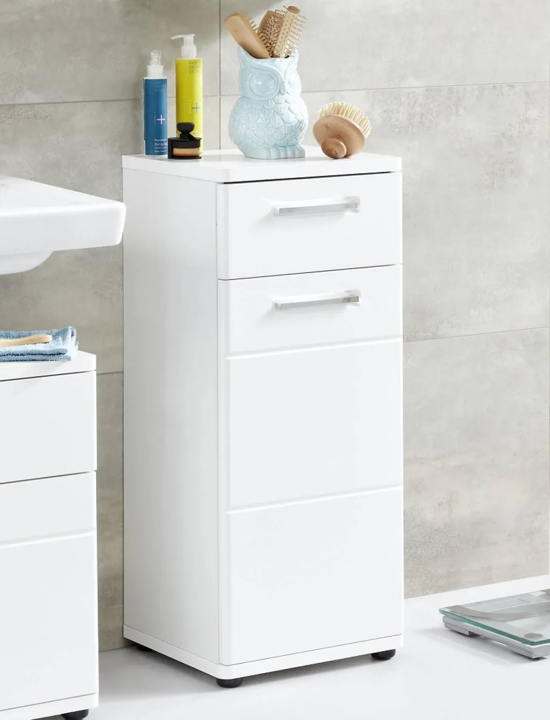 Badezimmer-Set Monte | weiß Hochglanz | 5-teilig mit Aufsatzleuchte