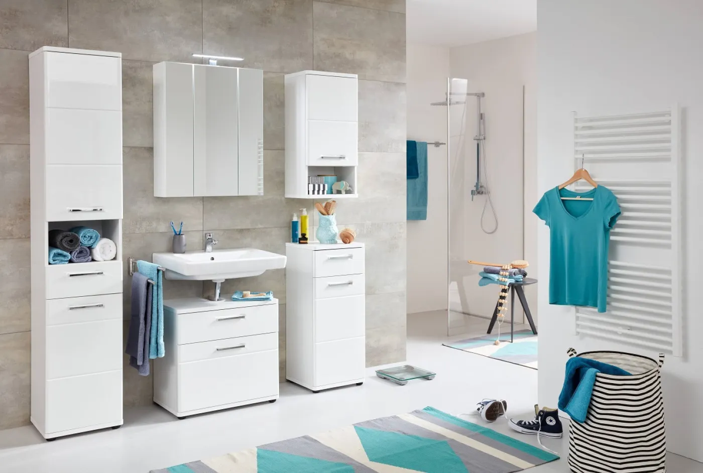 Badezimmer-Set Monte | weiß Hochglanz | 5-teilig ohne Aufsatzleuchte