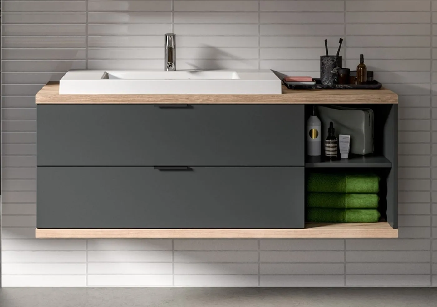 Badezimmer Set Nuaro | 3-teilig | Nox Oak / anthrazit grau