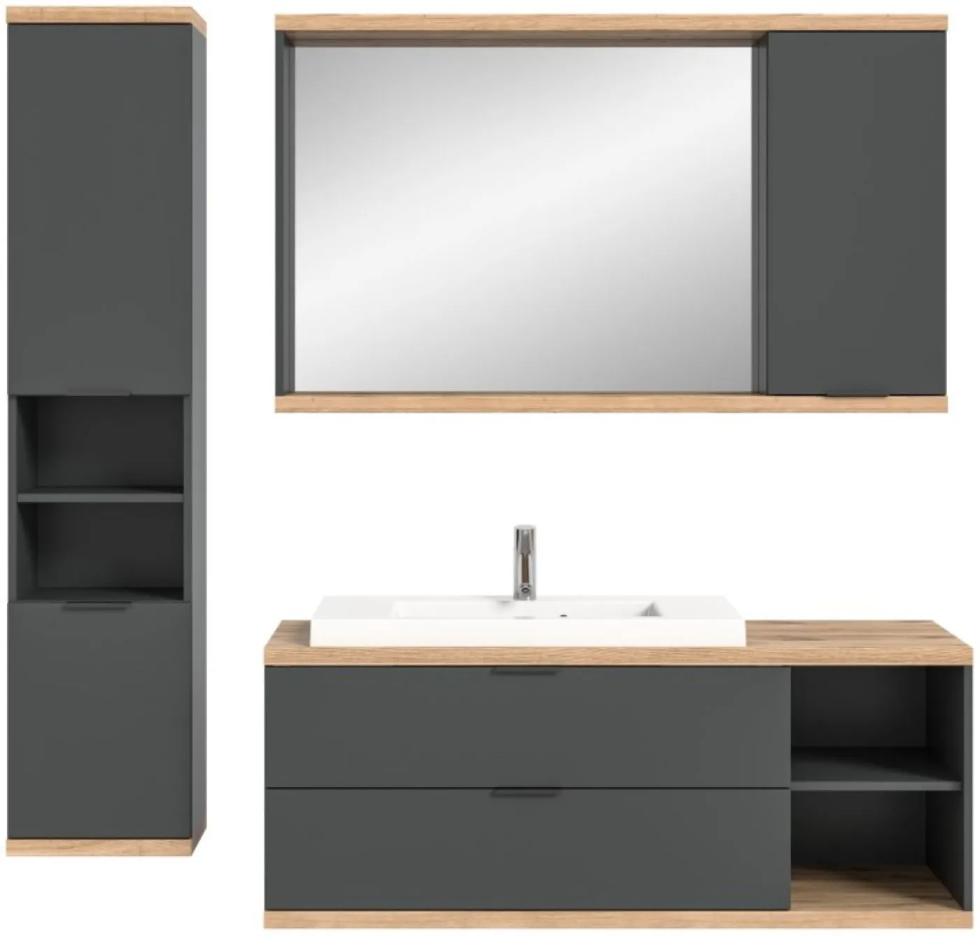 Badezimmer Set Nuaro | 3-teilig | Nox Oak / anthrazit grau ohne