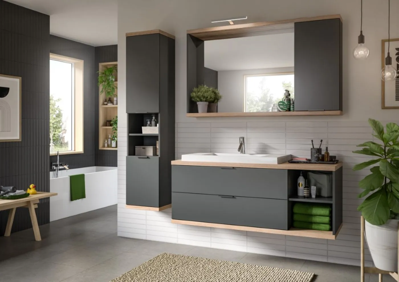 Badezimmer Set Nuaro | 3-teilig | Nox Oak / anthrazit grau ohne