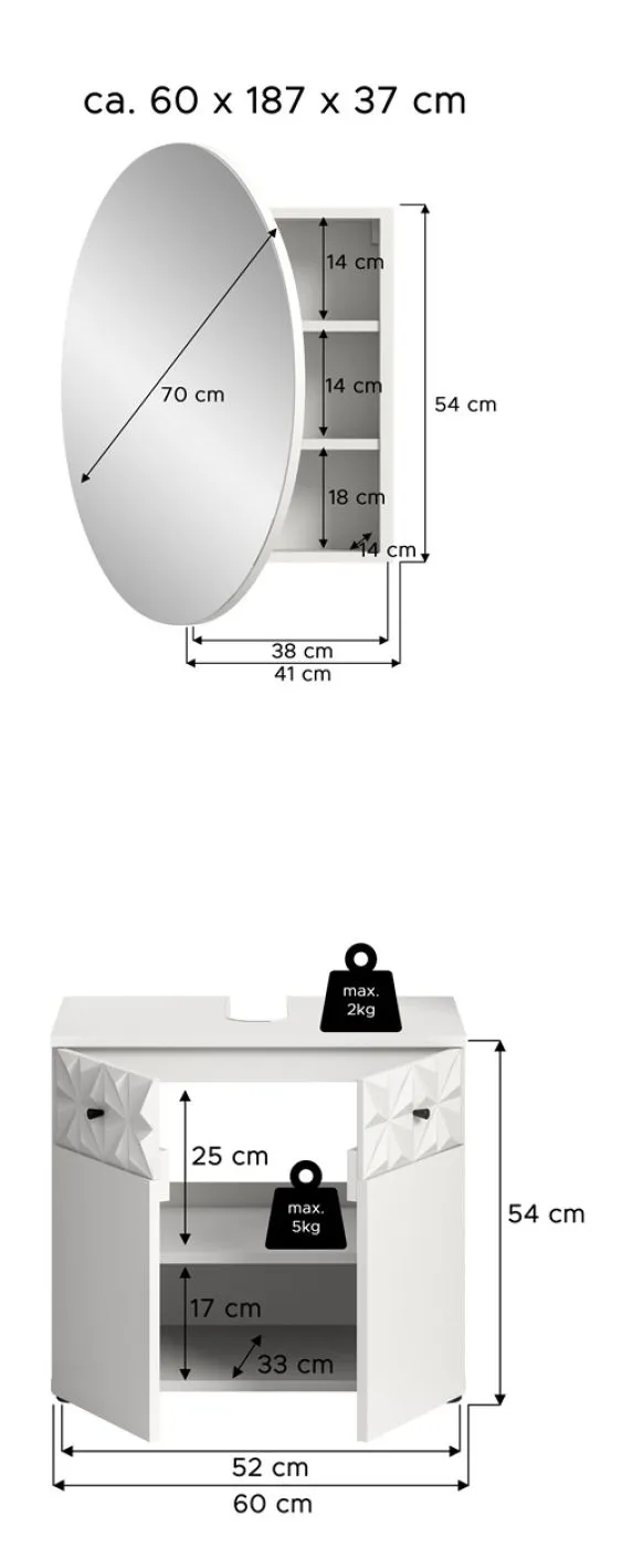 Badezimmer-Set Prisma 4 | weiß / weiß Hochglanz | 2-teilig | optional Beleuchtung