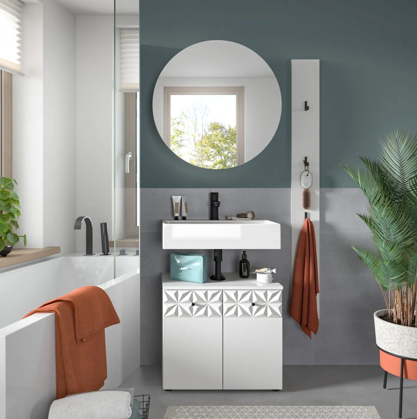 Badezimmer-Set Prisma 4 | weiß / weiß Hochglanz | 3-teilig | optional Beleuchtung