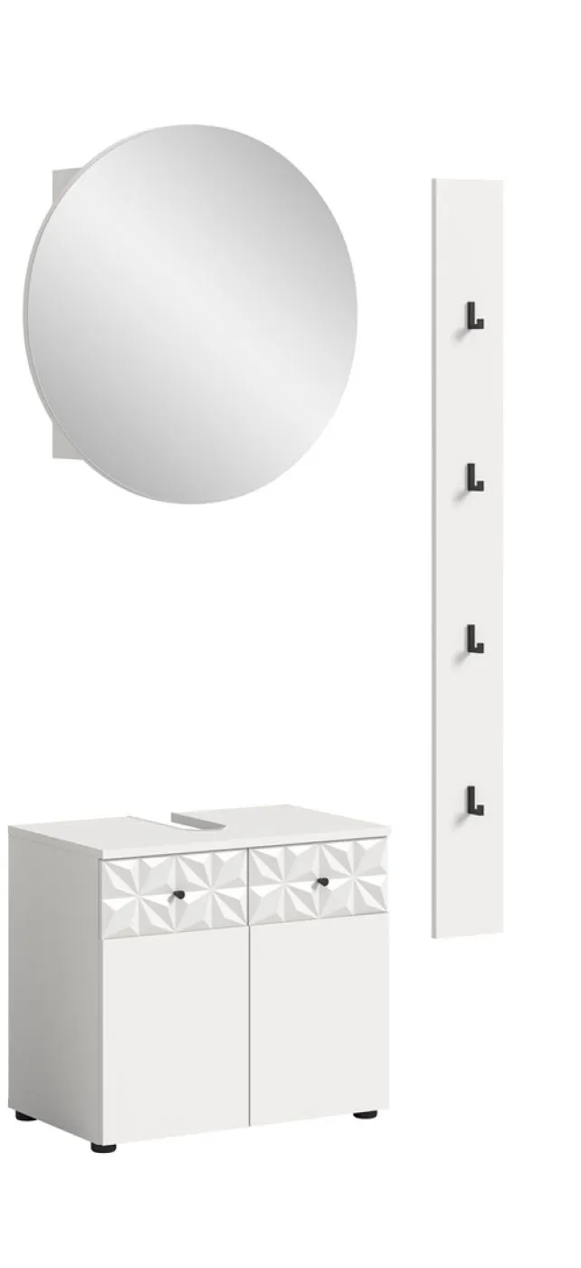Badezimmer-Set Prisma 4 | weiß / weiß Hochglanz | 3-teilig | optional Beleuchtung