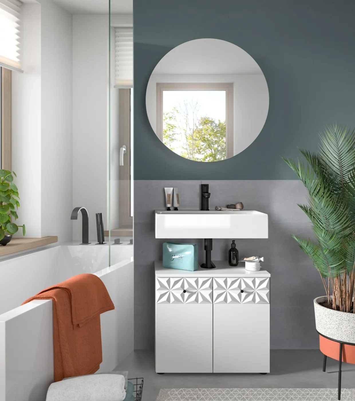 Badezimmer-Set Prisma 4 | weiß / weiß Hochglanz | 2-teilig | ohne Beleuchtung