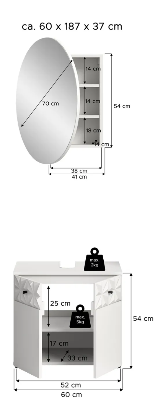 Badezimmer-Set Prisma 4 | weiß / weiß Hochglanz | 2-teilig | ohne Beleuchtung