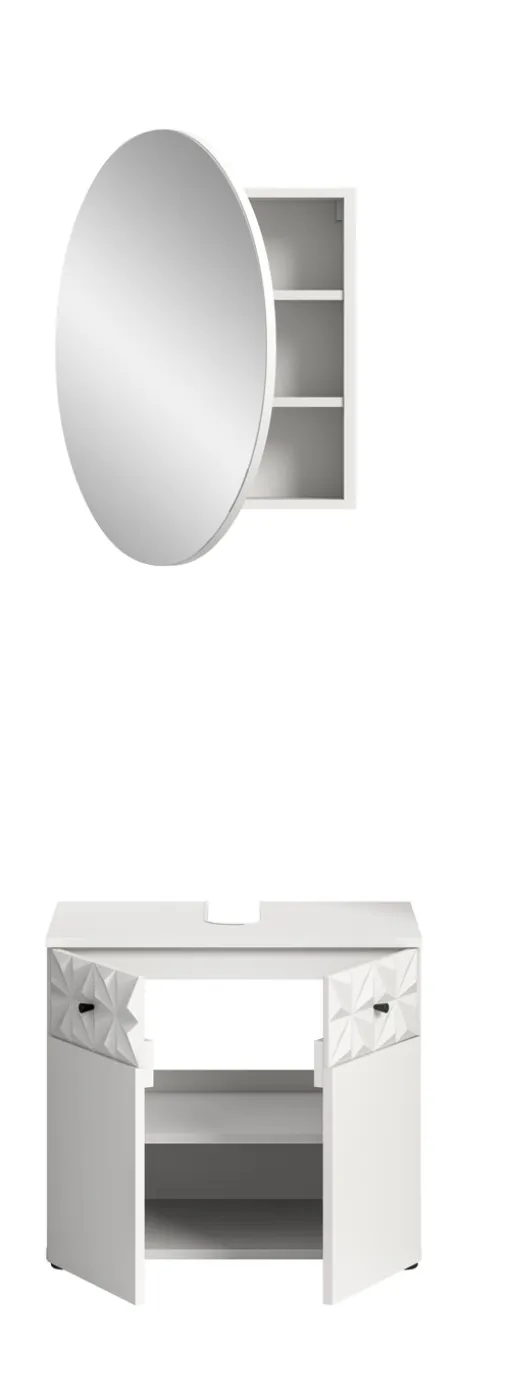 Badezimmer-Set Prisma 4 | weiß / weiß Hochglanz | 2-teilig | optional Beleuchtung