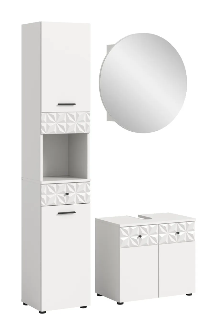 Badezimmer-Set Prisma 2 | weiß / weiß Hochglanz | 3-teilig | mit Beleuchtung