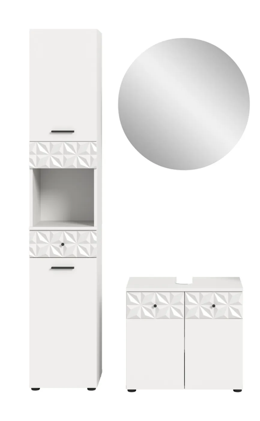 Badezimmer-Set Prisma 2 | weiß / weiß Hochglanz | 3-teilig | mit Beleuchtung