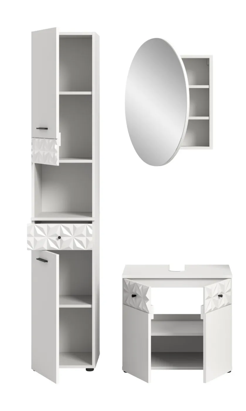Badezimmer-Set Prisma 2 | weiß / weiß Hochglanz | 3-teilig | mit Beleuchtung