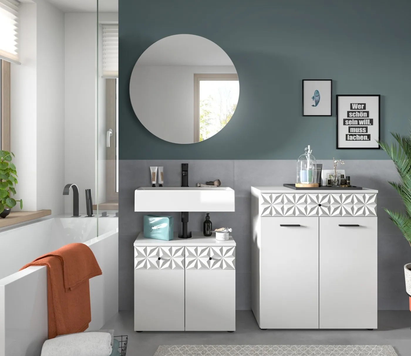 Badezimmer-Set Prisma 3 | weiß / weiß Hochglanz | 3-teilig | mit Beleuchtung