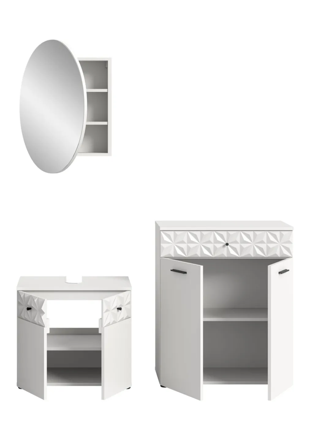 Badezimmer-Set Prisma 3 | weiß / weiß Hochglanz | 3-teilig | mit Beleuchtung