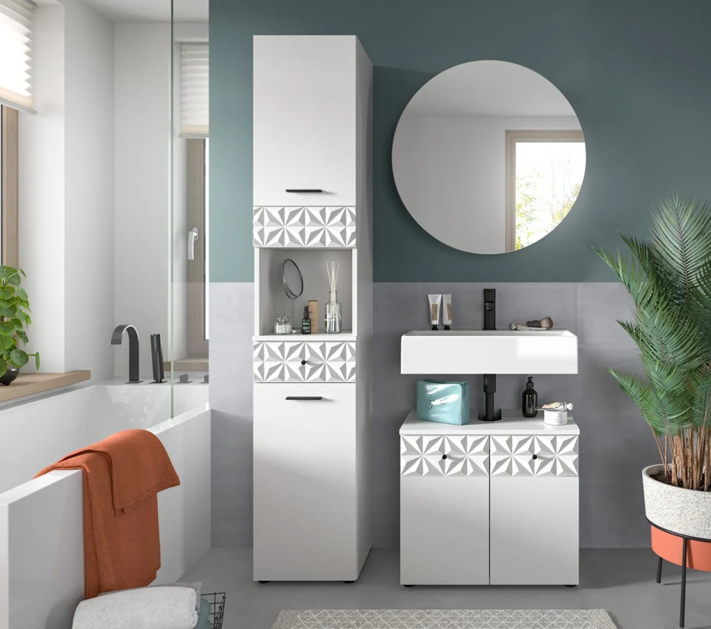 Badezimmer-Set Prisma 2 | weiß / weiß Hochglanz | 3-teilig | ohne Beleuchtung