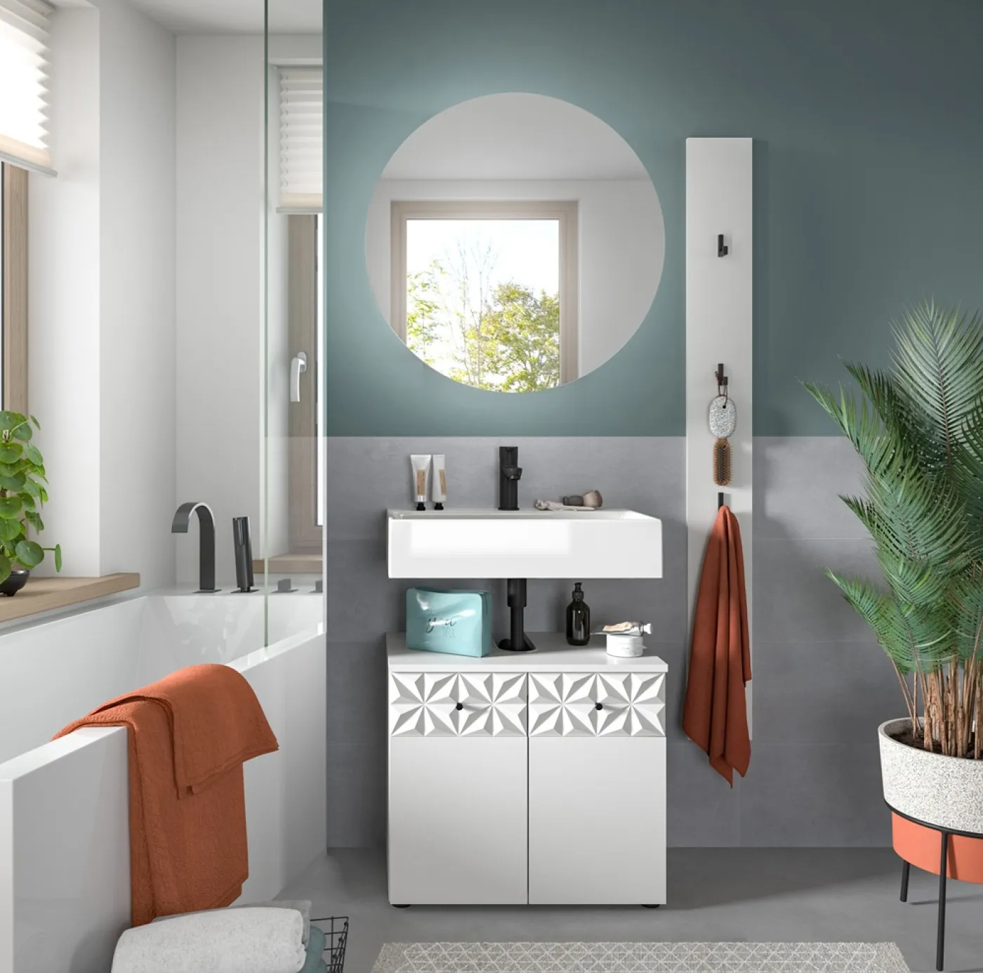 Badezimmer-Set Prisma 4 | weiß / weiß Hochglanz | 3-teilig | optional Beleuchtung