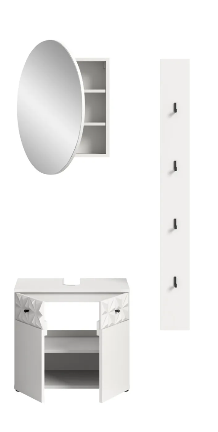 Badezimmer-Set Prisma 4 | weiß / weiß Hochglanz | 3-teilig | optional Beleuchtung
