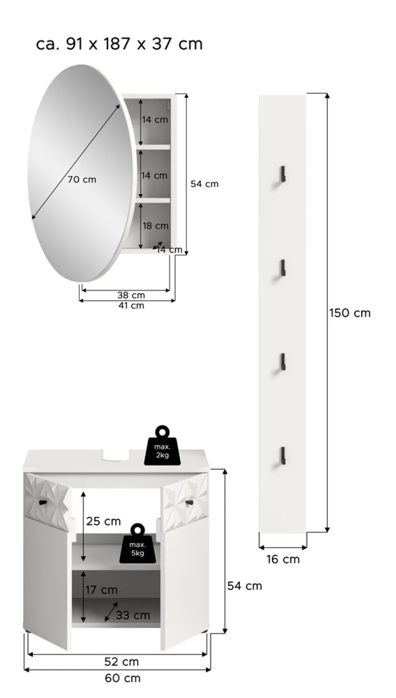 Badezimmer-Set Prisma 4 | weiß / weiß Hochglanz | 3-teilig | optional Beleuchtung