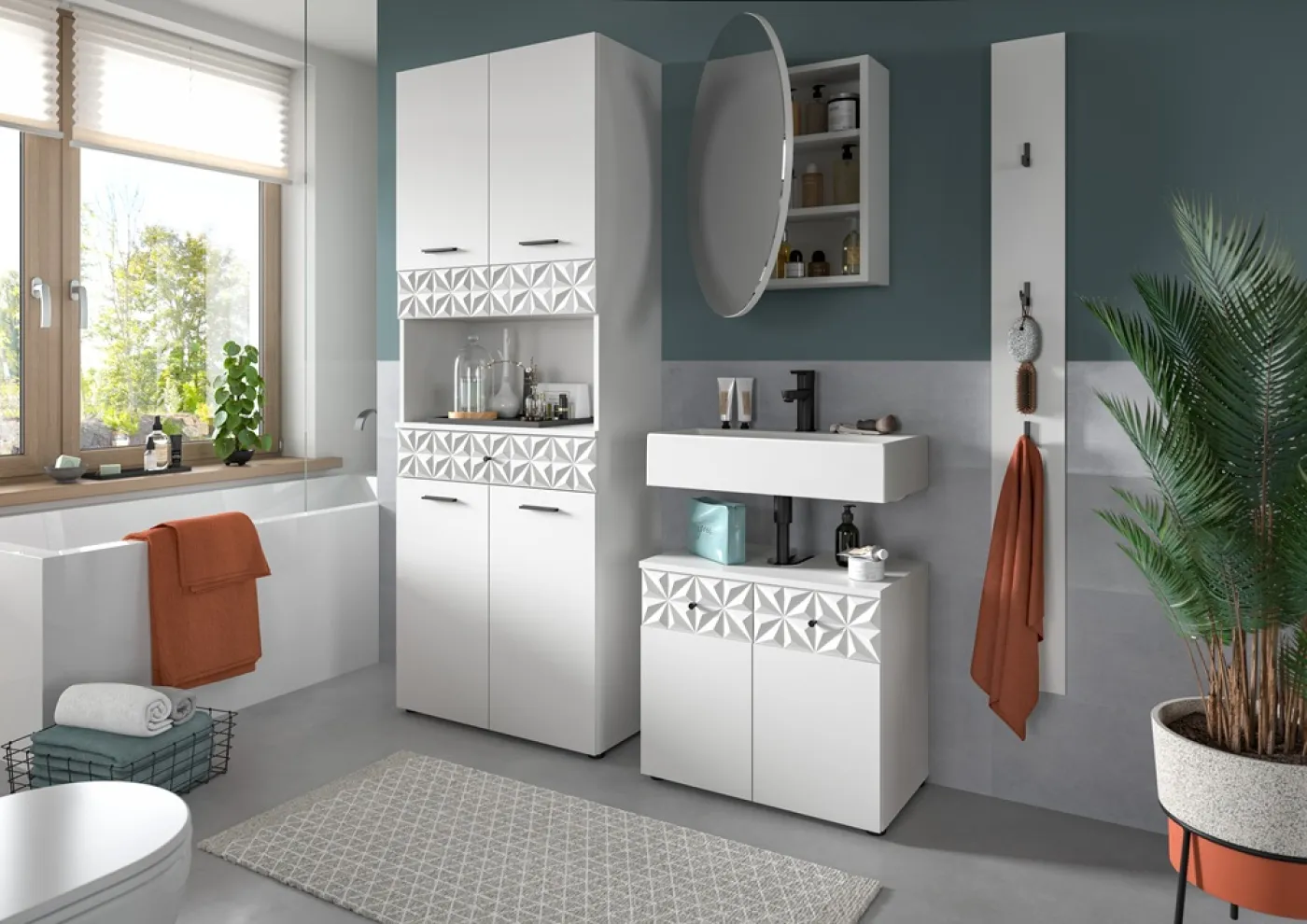 Badezimmer-Set Prisma | weiß / weiß Hochglanz | 4-teilig | mit Beleuchtung