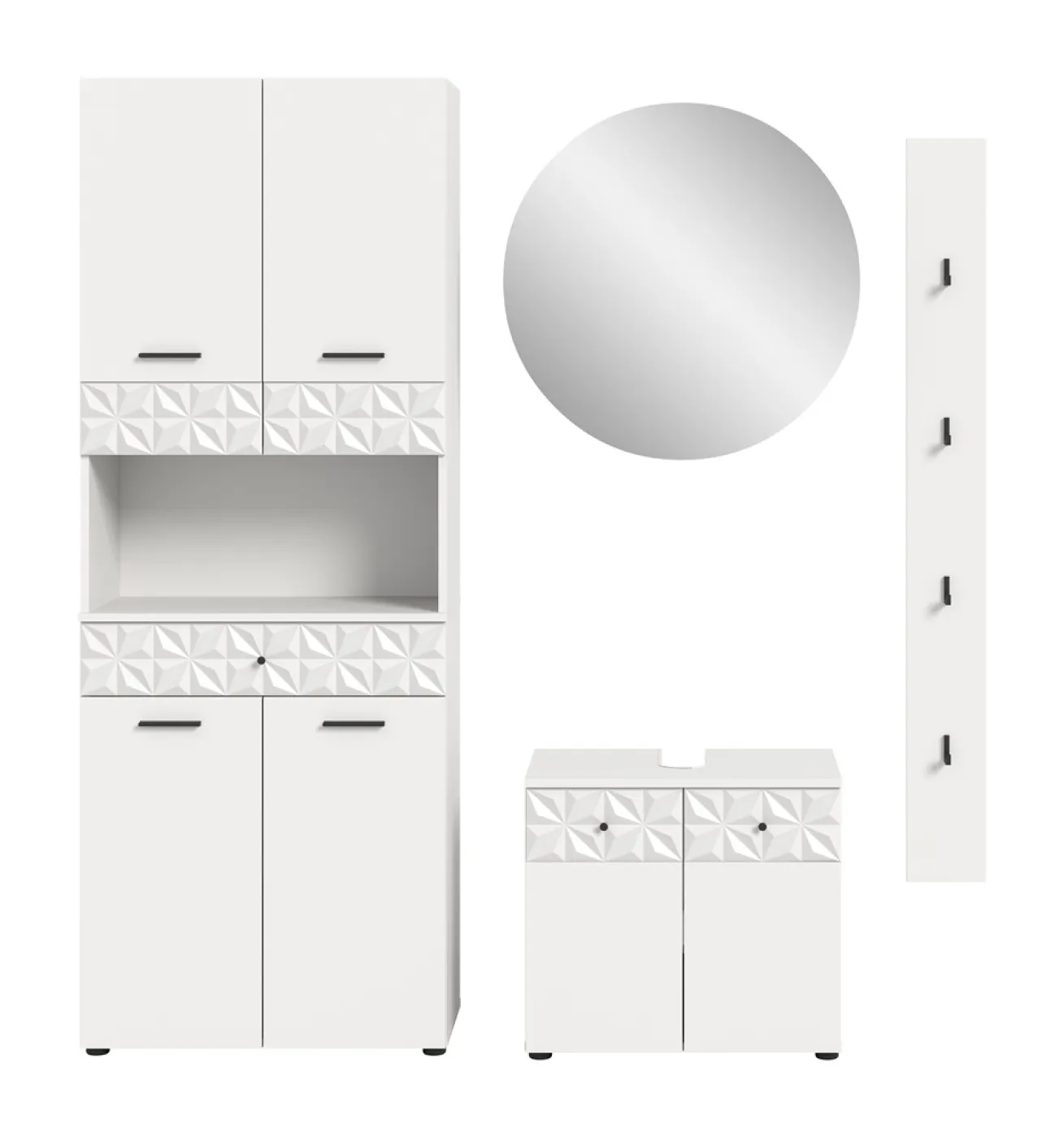 Badezimmer-Set Prisma | weiß / weiß Hochglanz | 4-teilig | mit Beleuchtung