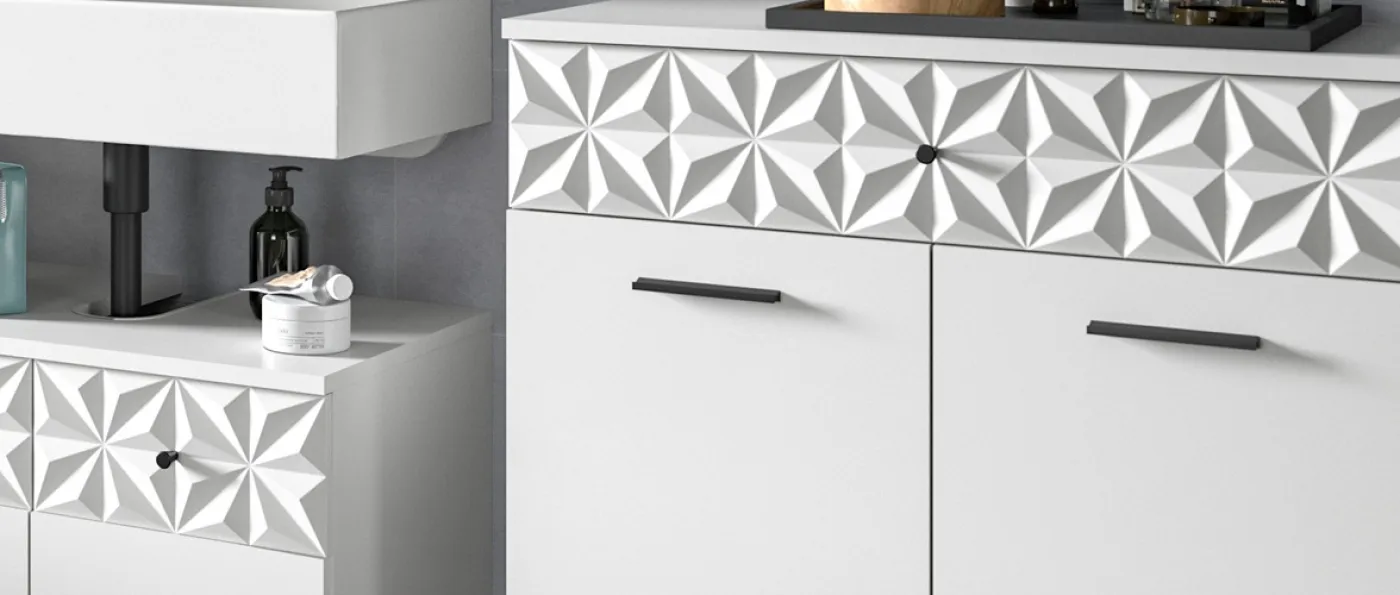 Badezimmer-Set Prisma 2 | weiß / weiß Hochglanz | 4-teilig | ohne Beleuchtung