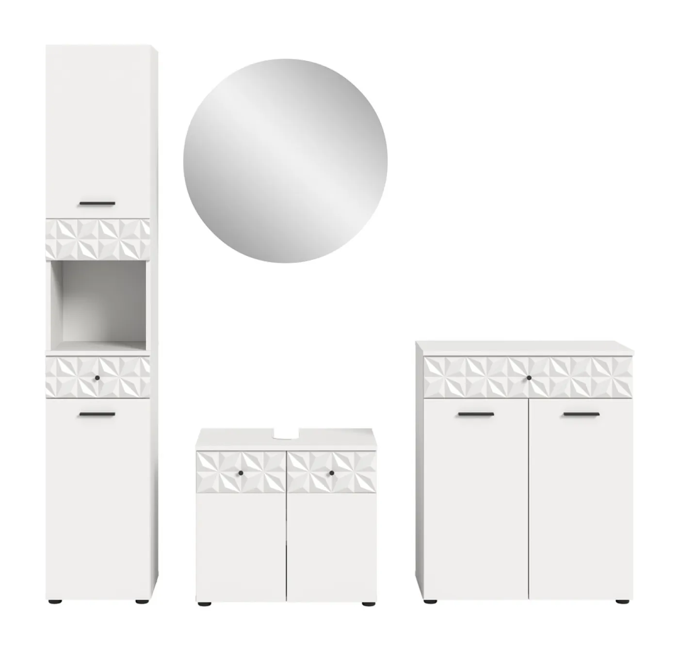 Badezimmer-Set Prisma 2 | weiß / weiß Hochglanz | 4-teilig | ohne Beleuchtung