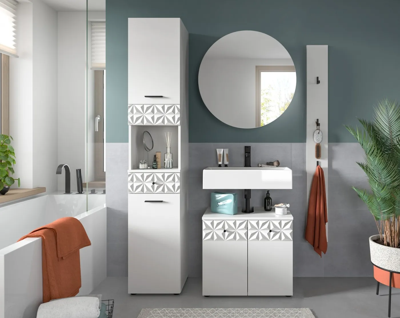 Badezimmer-Set Prisma 3 | weiß / weiß Hochglanz | 4-teilig | ohne Beleuchtung