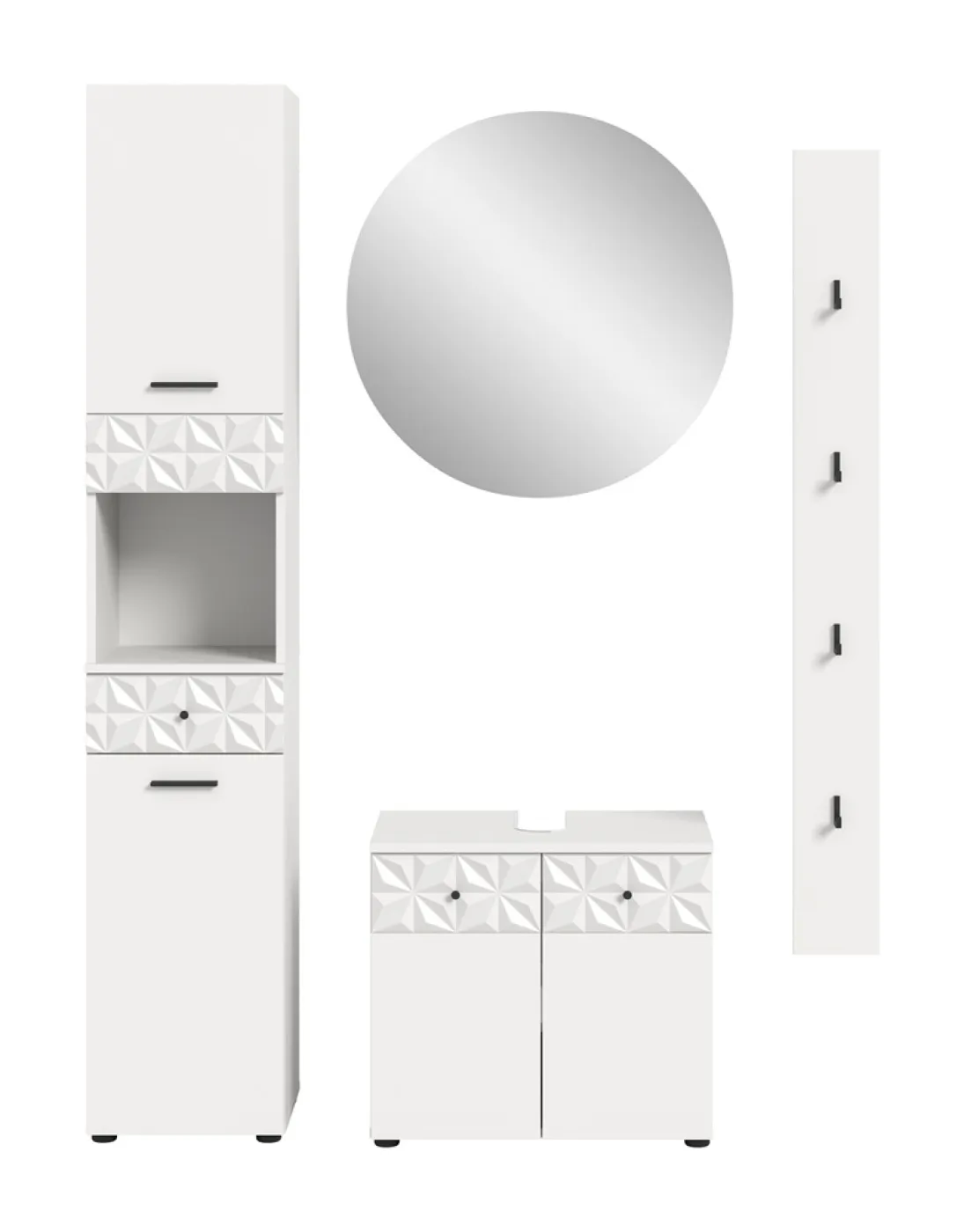 Badezimmer-Set Prisma 3 | weiß / weiß Hochglanz | 4-teilig | ohne Beleuchtung