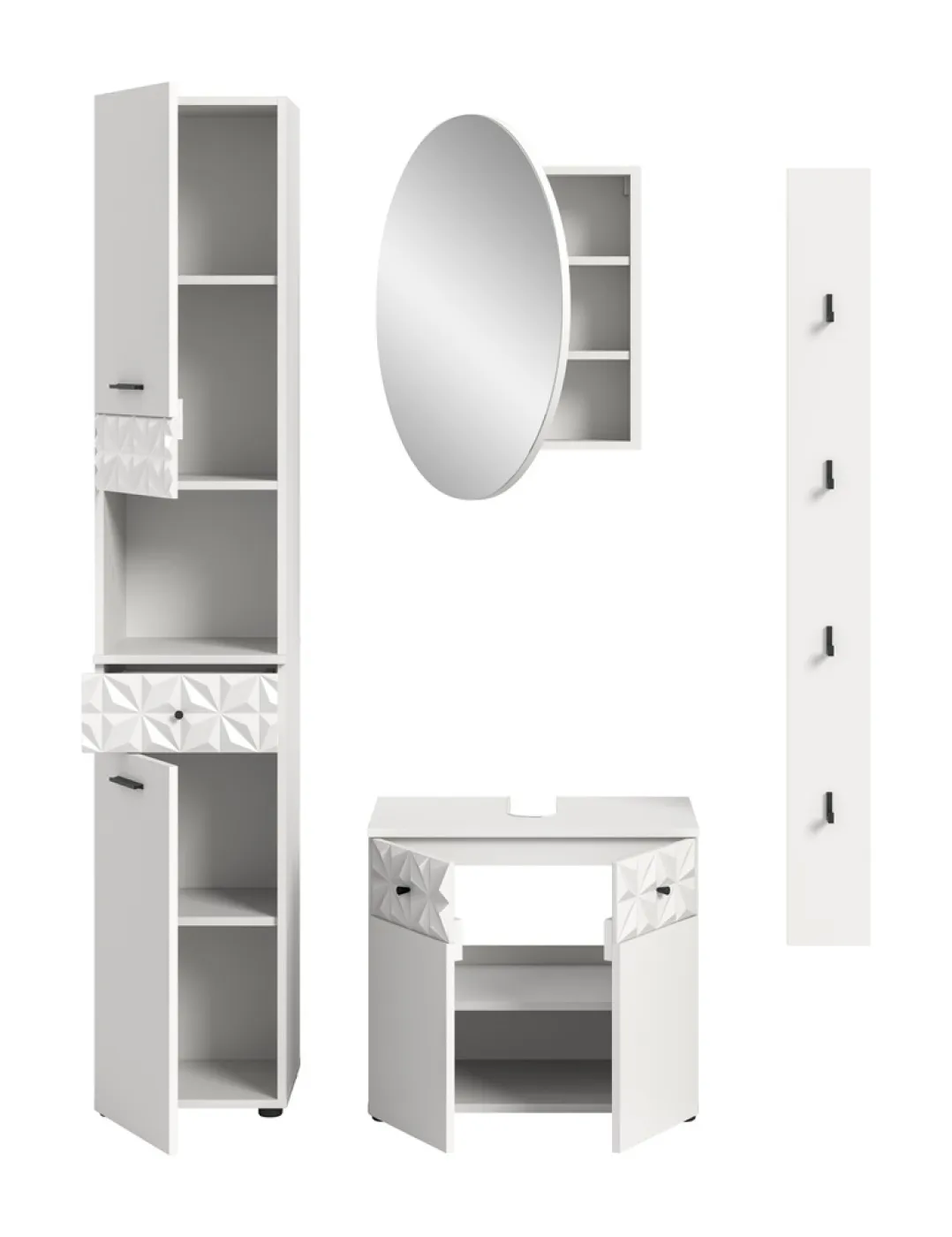 Badezimmer-Set Prisma 3 | weiß / weiß Hochglanz | 4-teilig | ohne Beleuchtung