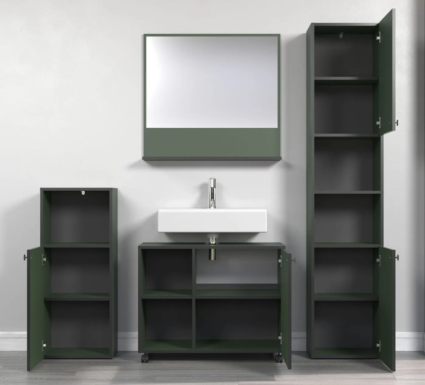 Badezimmer-Set Pure Bliss, 4-teilig, Grün Dekor – Ansicht 4