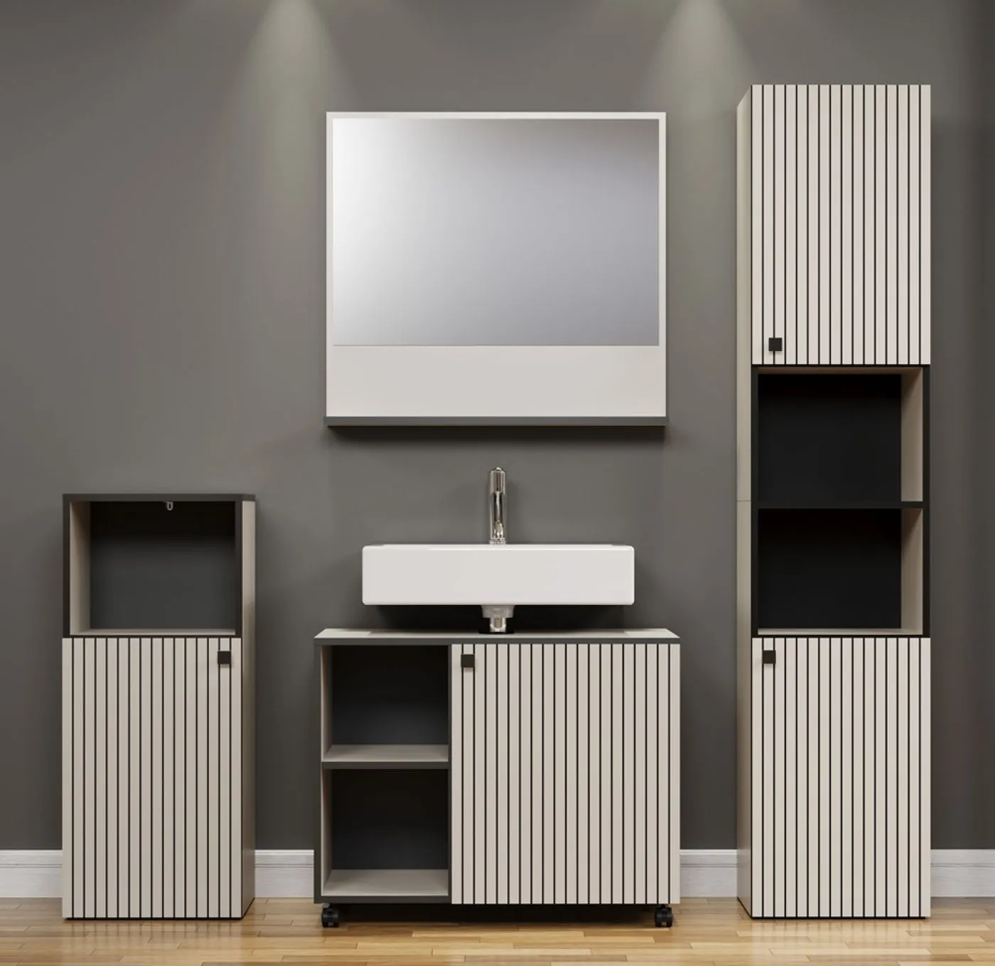Badezimmer-Set Pure Bliss, 4-teilig, Kashmir Hellgrau Dekor – Ansicht 3