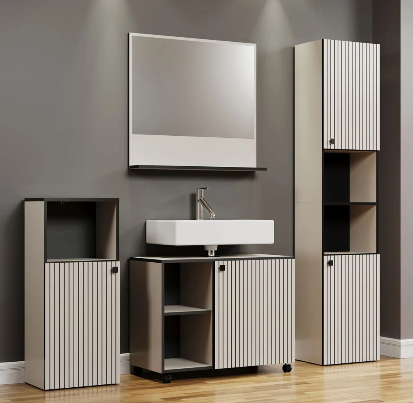Badezimmer-Set Pure Bliss, 4-teilig, Kashmir Hellgrau Dekor – Ansicht 4