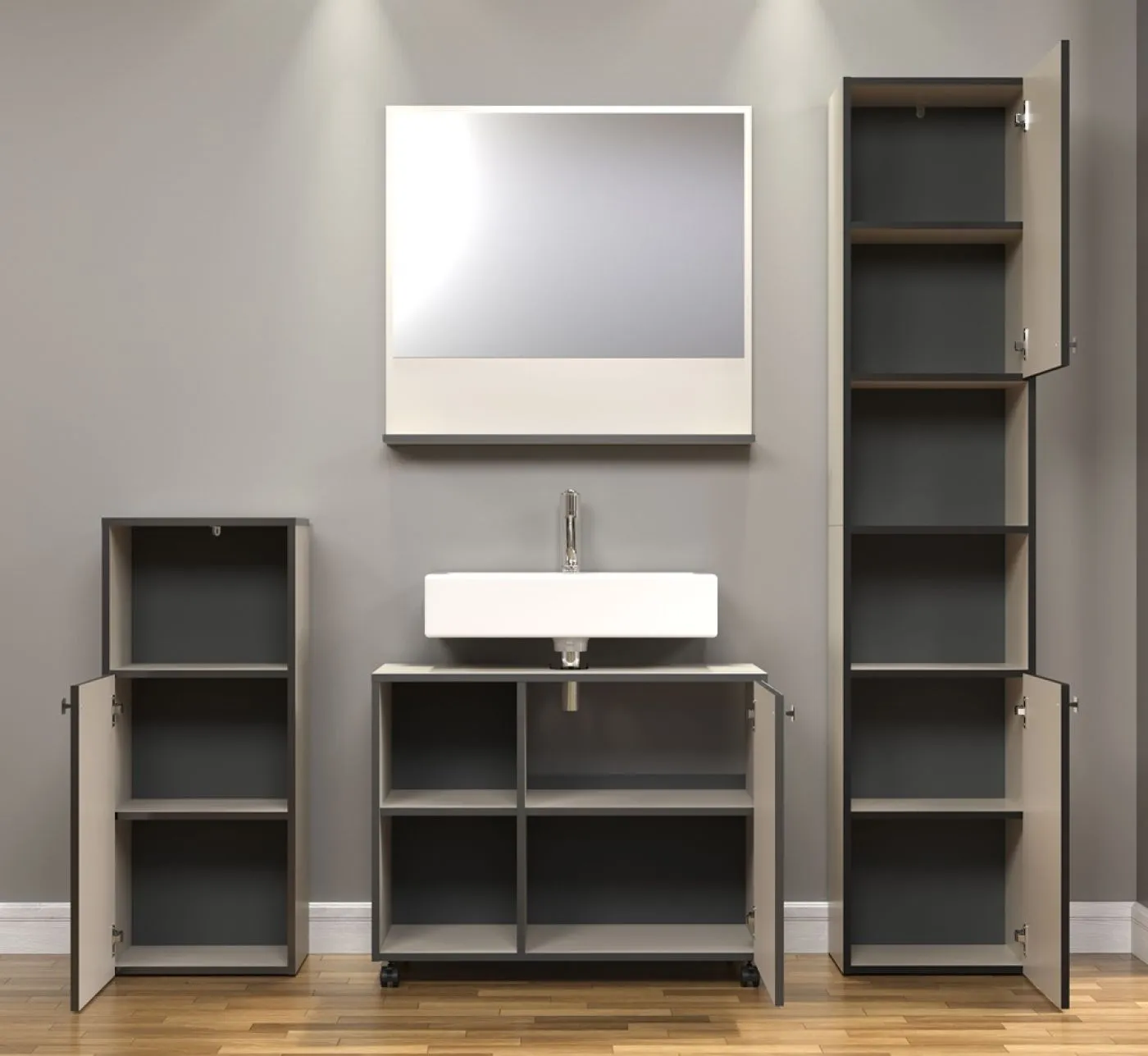 Badezimmer-Set Pure Bliss, 4-teilig, Kashmir Hellgrau Dekor – Ansicht 5