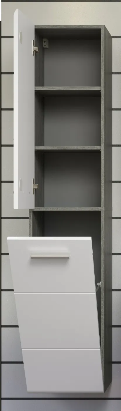 Badezimmer Set Riva 1 | inkl. Waschbecken | weiß / rauchsilber | 3-teilig mit Aufsatzleuchte