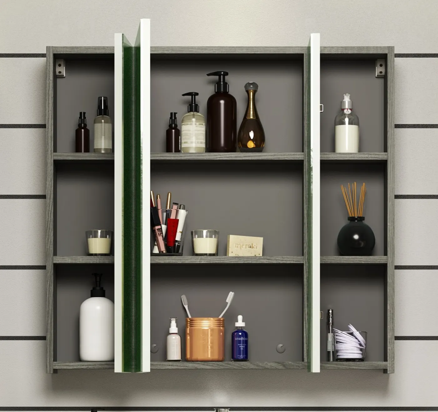 Badezimmer Set Riva 1 | inkl. Waschbecken | weiß / rauchsilber | 3-teilig mit Aufsatzleuchte