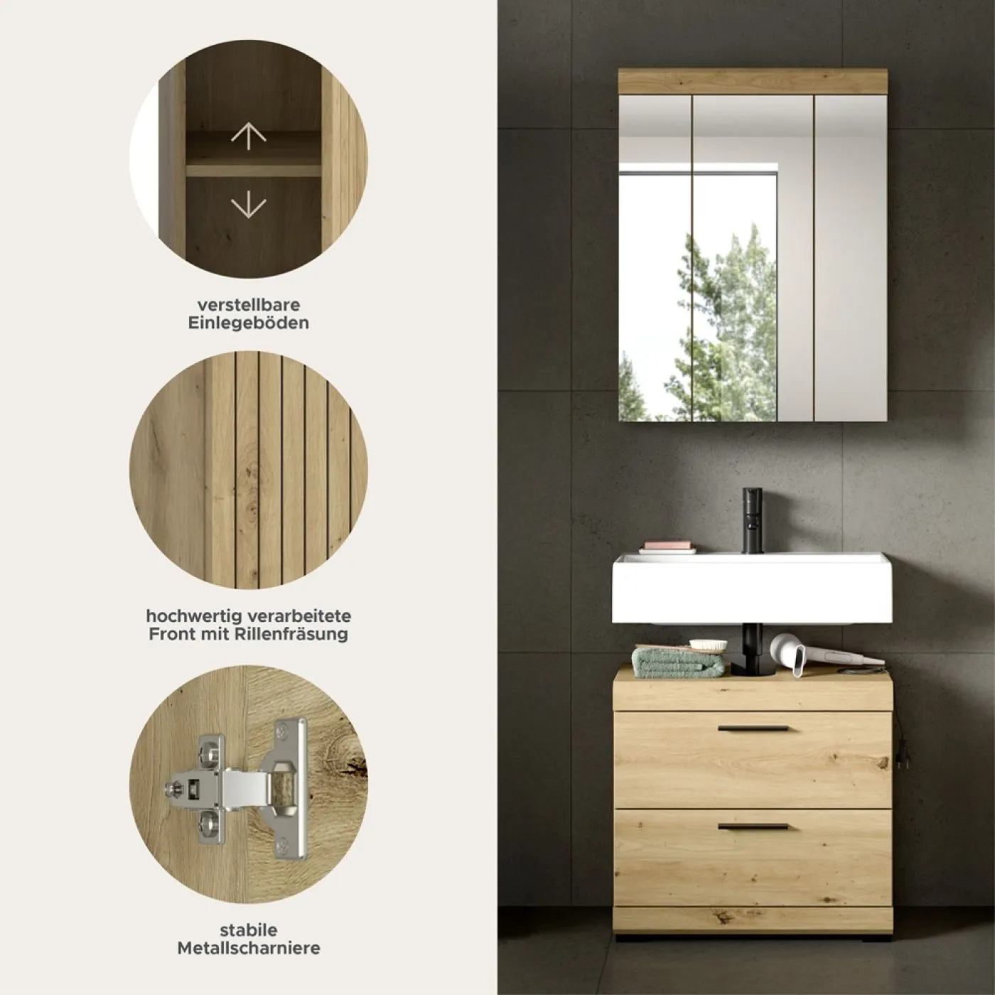 Badezimmer-Set Scout 1 | Artisan Eiche | 2-teilig mit Aufsatzleuchte