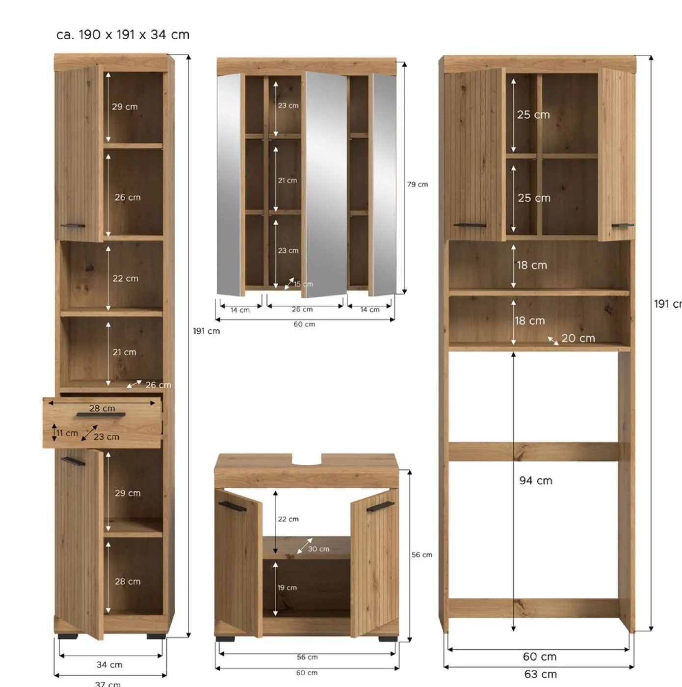 Badezimmer-Set Scout 1 | Artisan Eiche | 4-teilig ohne