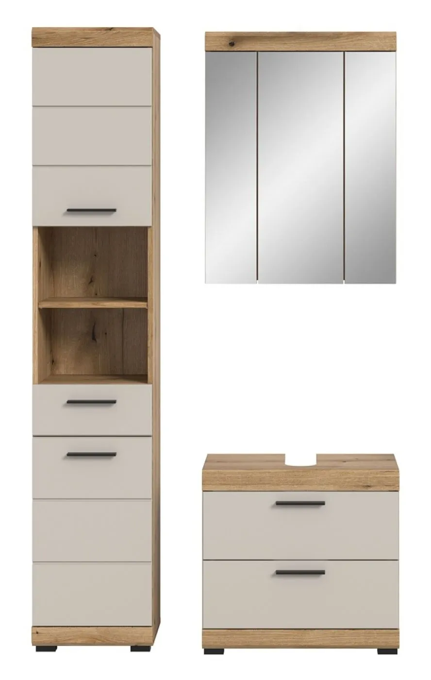 Badezimmer-Set Scout 1 | Kaschmir / Evoak Oak | 3-teilig mit Aufsatzleuchte