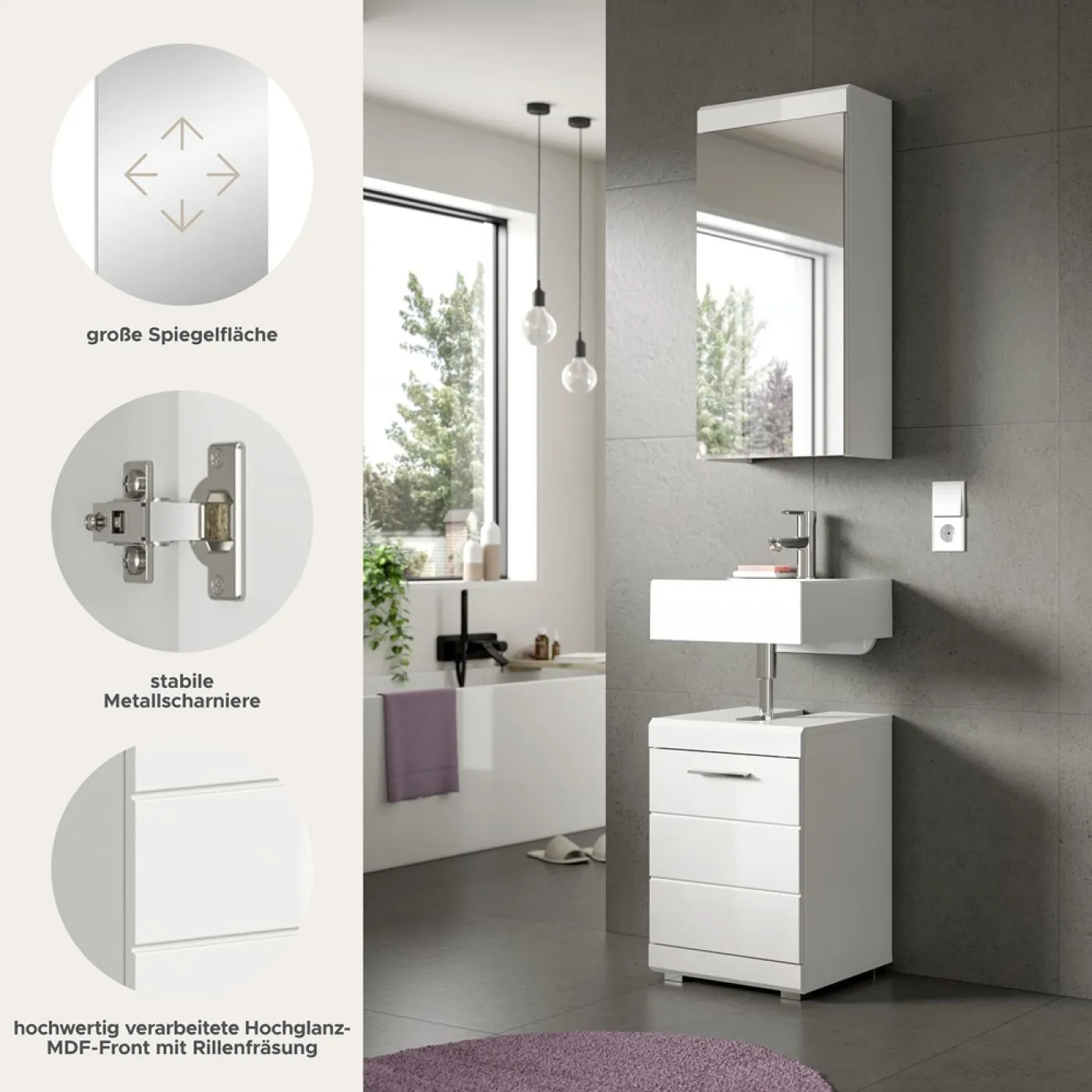 Badezimmer-Set Scout 1 | weiß Hochglanz / weiß | 2-teilig mit LED
