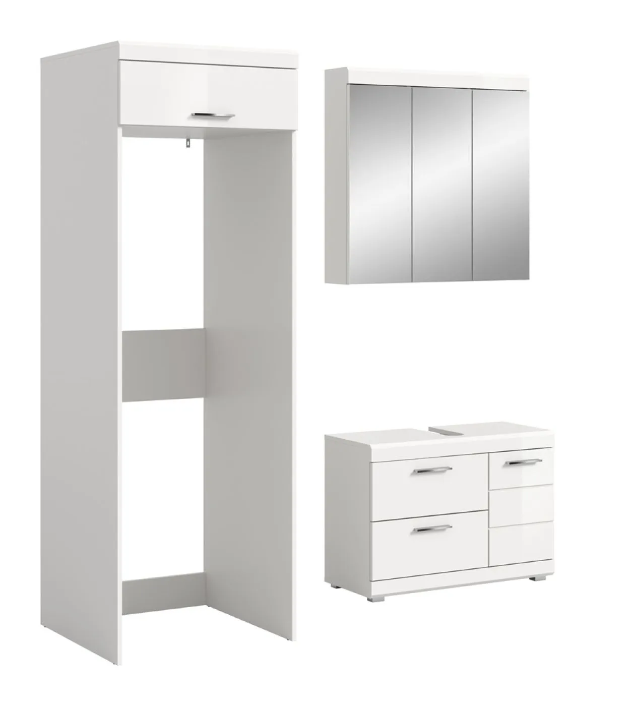 Badezimmer-Set Scout 1, 3-teilig, im Bad, Spiegelschrank, Waschtisch mit Unterschrank, Säule mit Waschmaschinenschrank – Ansicht 2