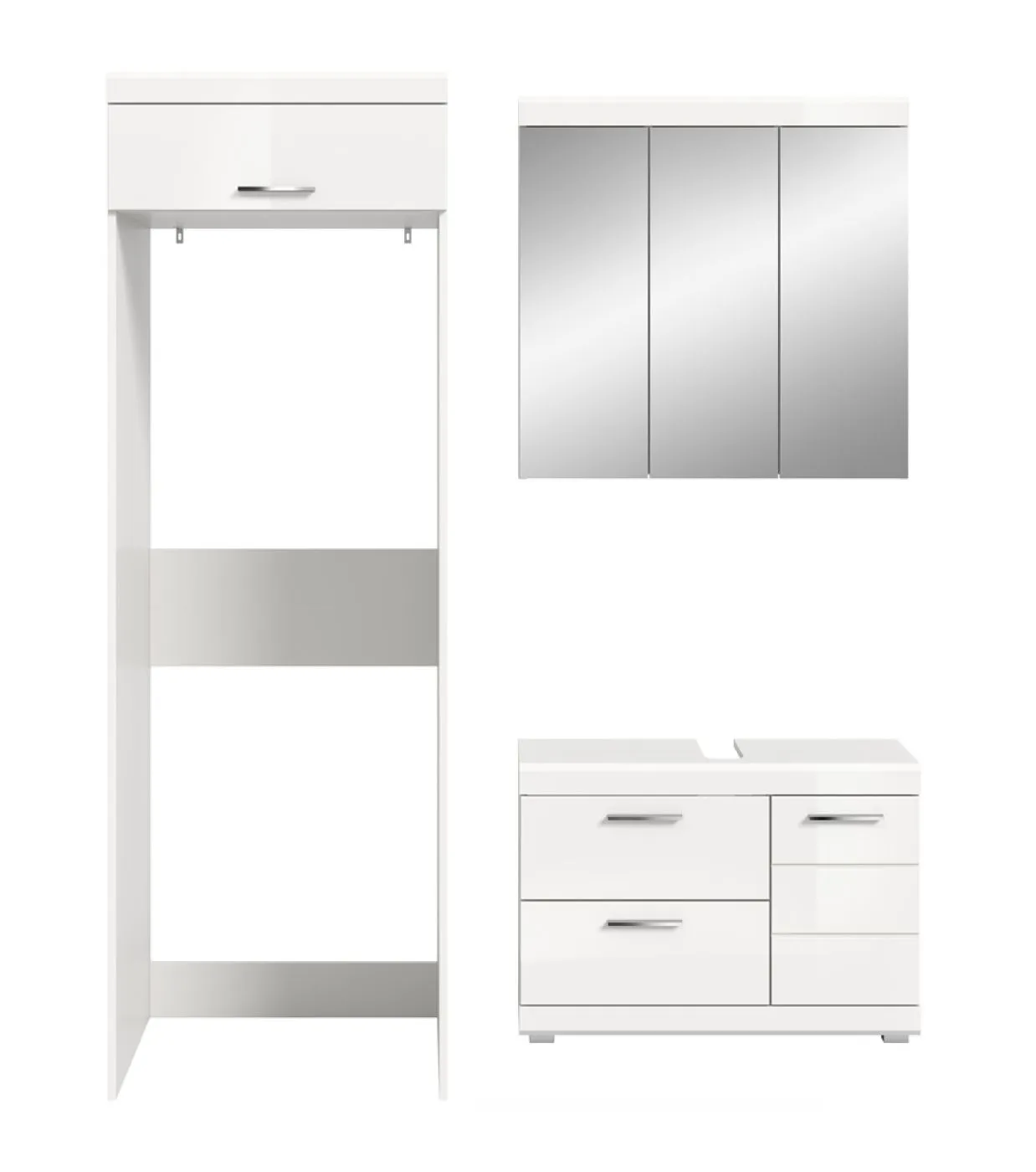 Badezimmer-Set Scout 1, 3-teilig, im Bad, Spiegelschrank, Waschtisch mit Unterschrank, Säule mit Waschmaschinenschrank – Ansicht 3