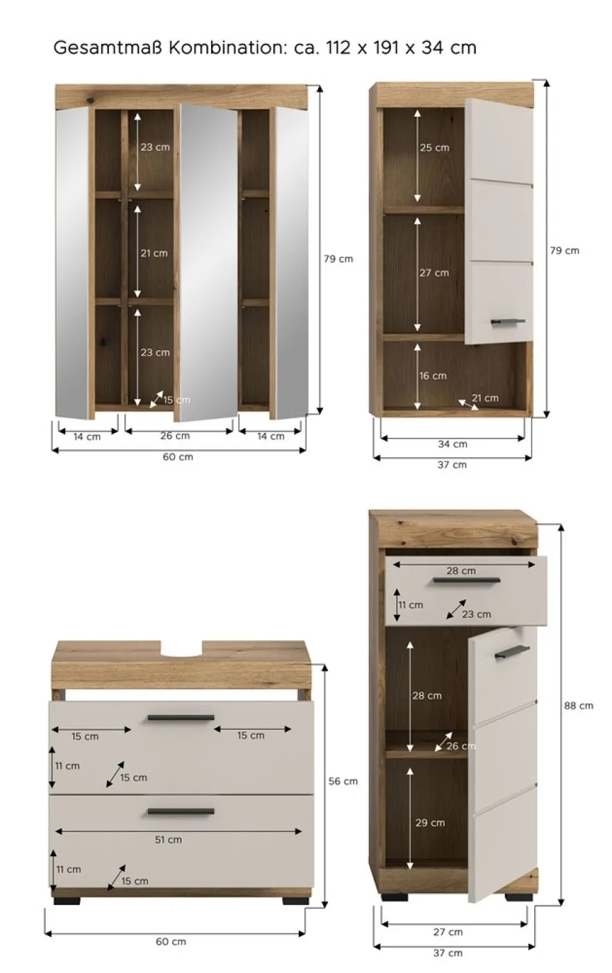 Badezimmer-Set Scout 1a | Kaschmir / Evoak Oak | 4-teilig
