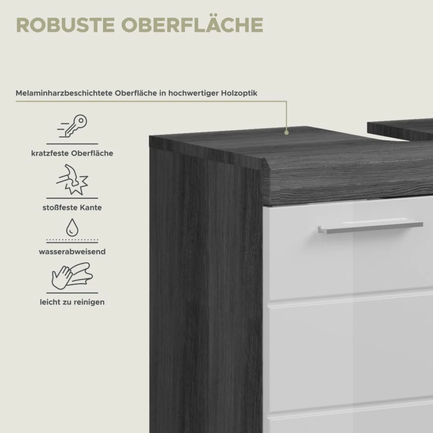 Badezimmer-Set Scout 1a | weiß Hochglanz / rauchsilber | 3-teilig
